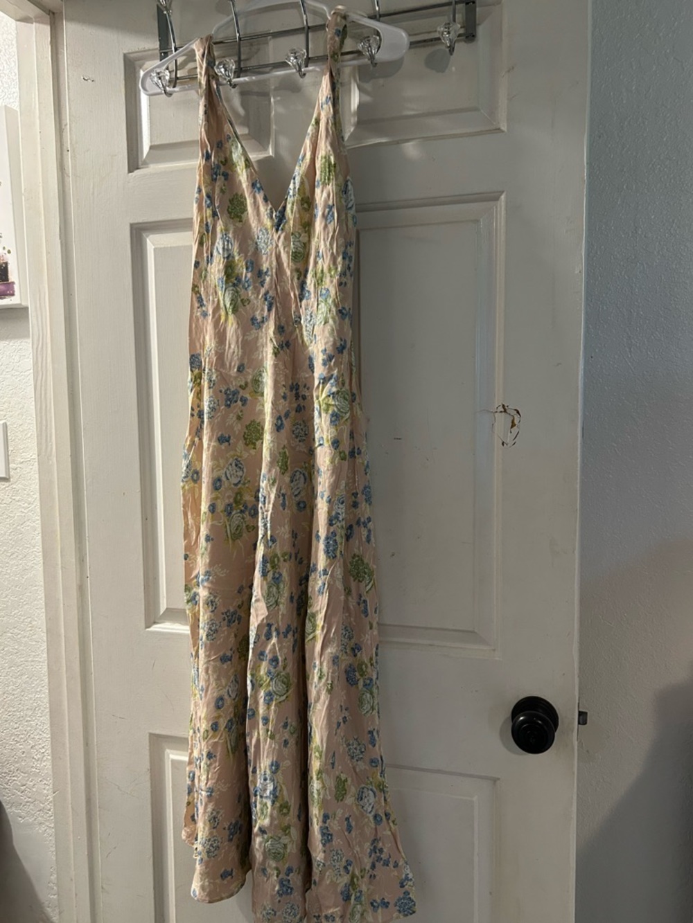 Zara Blush Floral Maxi Dress with Blue and Green Accents